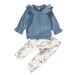 Qufokar Baby Girls Clothes Set Baby Fit Kids Pants Shirt Girls T Flare Sets Floral Ruffle Outfits Baby Sleeve Girls Outfits&Set