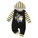 Qufokar Portable Jumper Baby Boy Baby Clothes My First New Year Clothes Baby Boy Girl New Year Outfits Stripes Letter Print Hooded Romper Jumpsuit Outfits