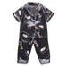 Toddler Kids Baby Boys Girls Satin Short Sleeve Cartoon Button Down Shirt Tops + Long Pants Silk Pajamas Sleepwear Outfits Loungewear Set Baby Girl 18-24 Months Clothes Little Girl Set