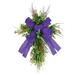 Easter Cross Wreath for Front Door Artificial Easter Wreath with Purple Bowknot Easter Spring Cross Wreath Handmade Hanging Garland for Easter Holiday Home Wall Decor