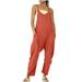 JGGSPWM Jumpsuits for Women Casual Summer Rompers Sleeveless Loose Spaghetti Strap Baggy Overalls Jumpers with Big Pockets 2023 Summer Red M