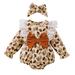 Qufokar Carters Baby Girls Summer Clothes Girls Long Sleeve Floral Prints Bowknot Romper Ruffles Bodysuits Headbands Set