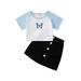 WakeUple Summer Kids Baby Girls Outfit Set Butterfly Print Short Sleeves T-shirt Skirt Set Clothes