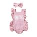 Toddler Baby Girl Jumpsuit Set Summer Letter Sun Print Ruffle Flying Sleeves Suspender Rompers and Headband