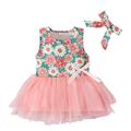 Dresses with Flowers on Them Girls Short Sleeve Dress Toddler Kids Girls Bohemian Floral Prints Ball Gown Tulle Sleeveless Beach Hairband Dress Princess Collar Dress Baby Girl Big Girl Dress Coats