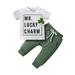 St. Patric.k s Day 2PCS Toddler Baby Boy Summer Clothes Set Letter Print Short Sleeve T Shirt Solid Drawstring Pants Outfit 5t Boys Clothes Outfits Baby Set Boy