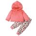 Qufokar Baby Girl Boy 2 Pcs Basic Solid Sweatsuit Set New Born Baby Girl Outfits for Pics Hooded Print Warm Set Toddler Kids Girls Pants Leopard Coat Baby Flannel Outfits Girls Outfits&Set