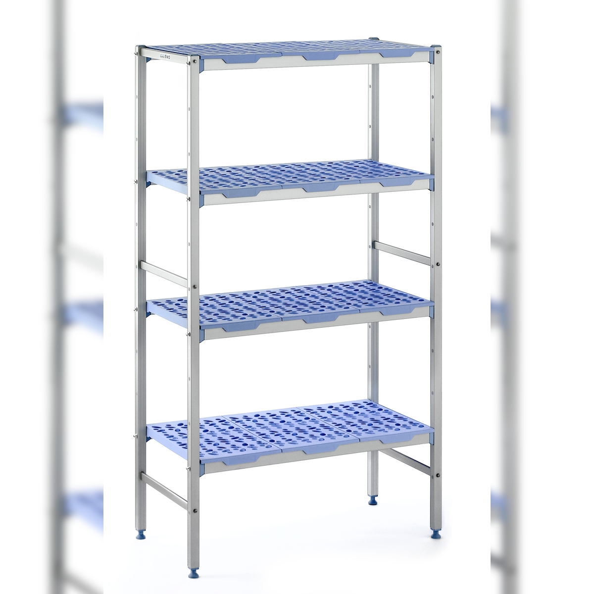 Tournus Aluregal mit gelochten Kunststoffauflagen: 1694mm lang, 400mm tief, 1750mm hoch, 4 Ebenen Grundregal Tragkraft: 200 kg / Ebene Image