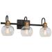 Olliem 3-Light 22" Wide Black and Gold Bath Light with Glass Shade