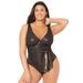 Plus Size Women's Tie Front Cup Sized Underwire One Piece Swimsuit by Swimsuits For All in Black Shimmer (Size 22 D/DD)