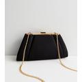 Black Satin Chain Strap Clutch Bag New Look