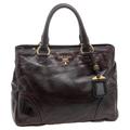 Prada Brown Vitello Shine Leather Zip Tote, Brown