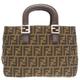 Hermes FF Zucca Pattern Canvas Leather Brown Handbag