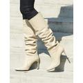 Sosandar Womens Leather Stiletto Heel Knee High Boots - 4 - Cream, Cream