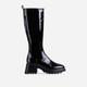 Burst Block Heel Knee High Long Wellington Boot In Black Patent, Black