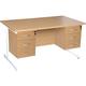 Office Desks- Karbon K1 Rectangular Cantilever Office Desks with Double Fixed Pedestals 1600W with Double 2 Drawer Pedestal, in Oak with Whit
