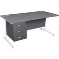 Office Desks - Karbon K1 Rectangular Cantilever Office Desks with Single Fixed Pedestal 1600W with 3 Drawer Pedestal in Grey with White Legs