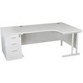 Home Office Desks - Karbon K3 Ergonomic Deluxe Cantilever Desk 1600W With Right Hand Desk Return With 800D 3 Drawer Desk End Pedestal in White with Gr