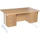 Office Desks - Karbon K3 Rectangular Deluxe Cantilever Desk With Double Fixed Pedestals 1600W with Double 3 Drawer Pedestal in Oak with White