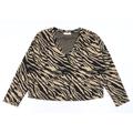 Papaya Womens Brown Animal Print Polyester Cropped T-Shirt Size 12 V-Neck