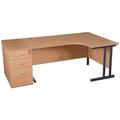 Office Desks - Karbon K3 Ergonomic Deluxe Cantilever Desk 1800W With Left Hand Desk Return With 800D 3 Drawer Desk End Pedestal in Beech with Graphite