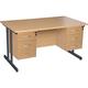 Office Desks - Karbon K3 Rectangular Deluxe Cantilever Desk With Double Fixed Pedestals 1600W with 2 Drawer and 3 Drawer Pedestal in Oak with