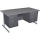 Office Desks- Karbon K1 Rectangular Cantilever Office Desks with Double Fixed Pedestals 1600W with 2 Drawer and 3 Drawer Pedestal, in Grey wi