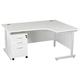 Home Office Desks - Karbon K1 Ergonomic Cantilever Office Desks 1600W with Left Hand Desk Return With Tall Under Desk Pedestal in White with Graphite
