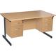 Office Desks- Karbon K1 Rectangular Cantilever Office Desks with Double Fixed Pedestals 1800W with 2 Drawer and 3 Drawer Pedestal, in Oak wit
