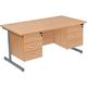 Office Desks- Karbon K1 Rectangular Cantilever Office Desks with Double Fixed Pedestals 1800W with Double 3 Drawer Pedestal, in Beech with Si