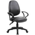 Office Chairs - Comfort 2-Lever Operator Chairs in Black Leather, With Fixed Arms, Delivered Assembled - Delivery