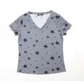 Yoins Womens Grey Basic T-Shirt Size S - Star Print