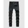 Mens Casual Ripped Button Zipper Jeans 36 Black