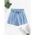 Women ZAFUL Belted Button Fly Paperbag Shorts M Light blue