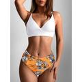 Women ZAFUL Floral Crisscross High Waisted Tankini Swimsuit S Dark orange