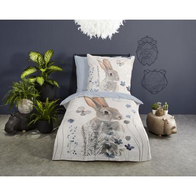 Kinderbettwäsche GOOD MORNING "Ravi", blau, B/L: 135cm x 200cm, , Renforcé, B/L: 80cm x 80cm, Renforcu00e9, Obermaterial: 100% Baumwolle, Bettwäsche, 100% Baumwolle, 135x200, Reißverschluss, Wendeoptik, Kind, Kaninchen Image