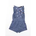 George Girls Blue Floral Romper One-Piece Size 12-18 Months