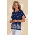 Anna Rose Embellished Print Jersey Top - NAVY - XXL