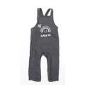 F&F Baby Grey Cotton Dungaree One-Piece Size 9-12 Months Snap