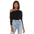 Enza Costa Cashmere Cuffed Off Shoulder Long Sleeve Top in Black. Size L, M, S.