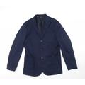 M&S Mens Blue Jacket Blazer Size 38 Button - Customised stitching on back on suit jacket. Spare button in pocket