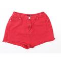Boohoo Womens Red Cotton Boyfriend Shorts Size 12 Regular