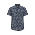 Tropical Printed Mens Short Sleeved Shirt - Blue