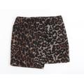 NEXT Girls Brown Animal Print Polyester A-Line Skirt Size 7 Years Regular - Side Zip Wrap Effect Front