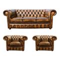 Chesterfield 3 Seater Sofa + 2 x Club Chairs Leather Sofa…