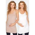 2 Pack Tall Maternity Nude & White Cami Vest Tops 14 Lts | Tall Women's Maternity Tops