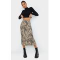 Brown Zebra Print Plisse Printed Midi Skirt