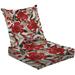 2-Piece Deep Seating Cushion Set Seamless dark brown grey floral white leaves twigs red roses a square Outdoor Chair Solid Rectangle Patio Cushion Set