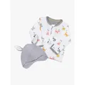 Kit & Kin Baby GOTS Organic Cotton Alpha Sleepsuit & Bunny Hat Set, White/Multi
