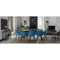 Bentley Designs Rhoka Weathered Oak 6-8 Seater Dining Table With Peppercorn Legs & 8 Dali Petrol Blue Velvet Fabric Chairs With Black Legs